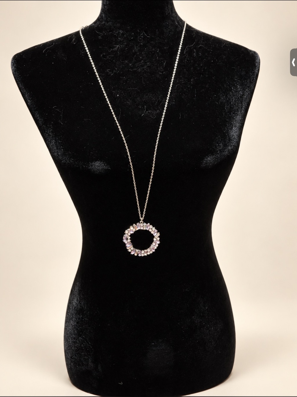 Chain Necklace with Pink Crystal Circle Pendant